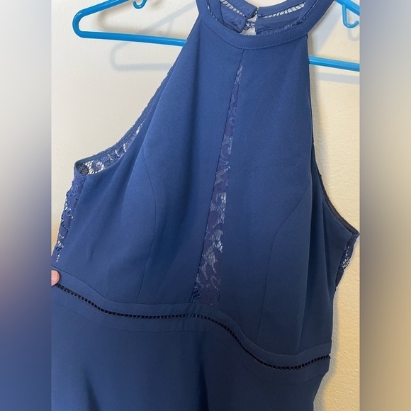 Aidan by Aidan Mattox Navy Blue Lined Lace Back Mini Dress w/Pockets - Picture 4 of 9